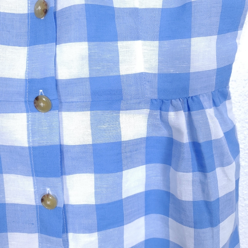 J.CREW Factory Gingham Button Front Linen Blend Mini Blue Dress - Picture 9 of 13
